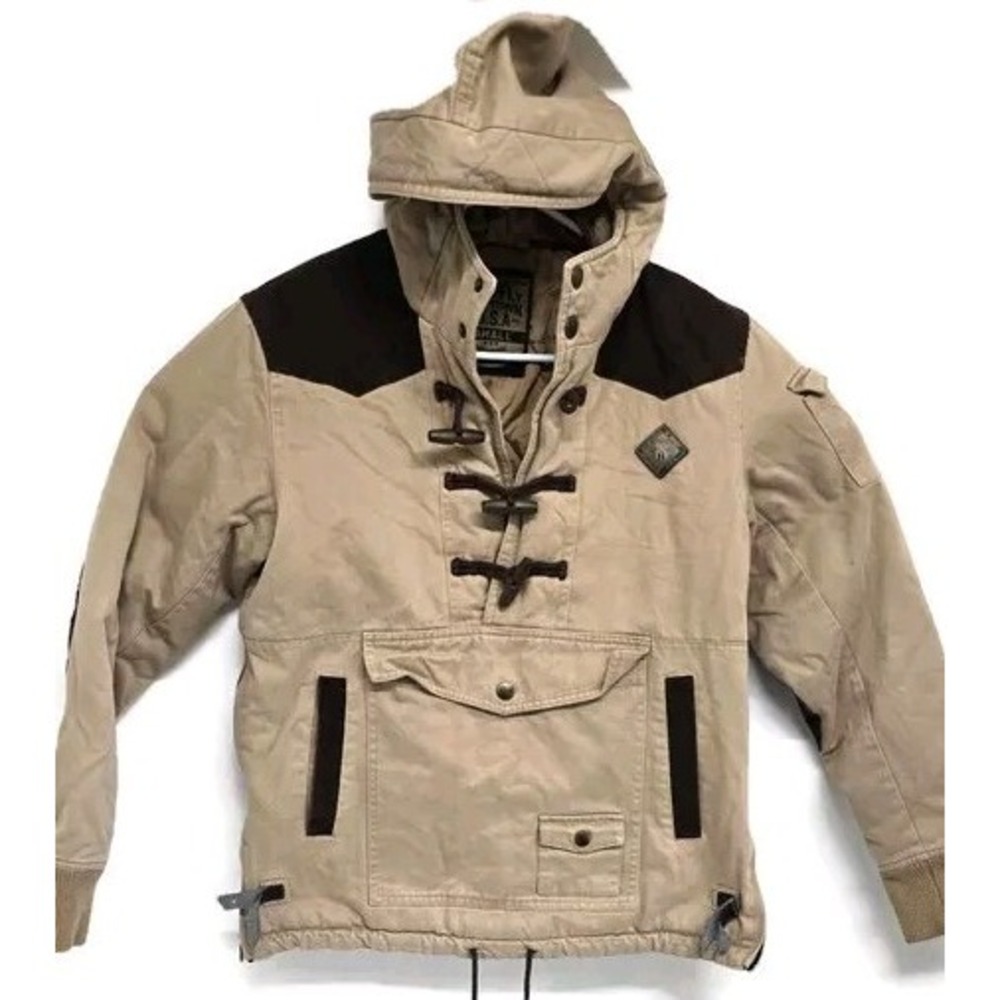 Born Fly Jacket Mens Small Brown Wildlife Field Faux Fur Lined Camo Street
